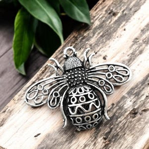 Silver Pendant - Bee Pendant - Boho Pendant -Metal Pendant - 51x39mm - (4985)