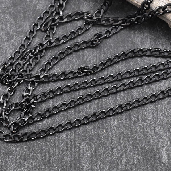 Black Chain - Curb Chain - Chain By The Foot - Stainless Steel Chain - Sold by the foot - 5x3mm - (CH-BK02)