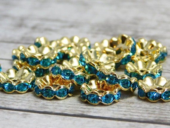 Rhinestone Beads Rhinestone Rondelle Gold Beads | Etsy