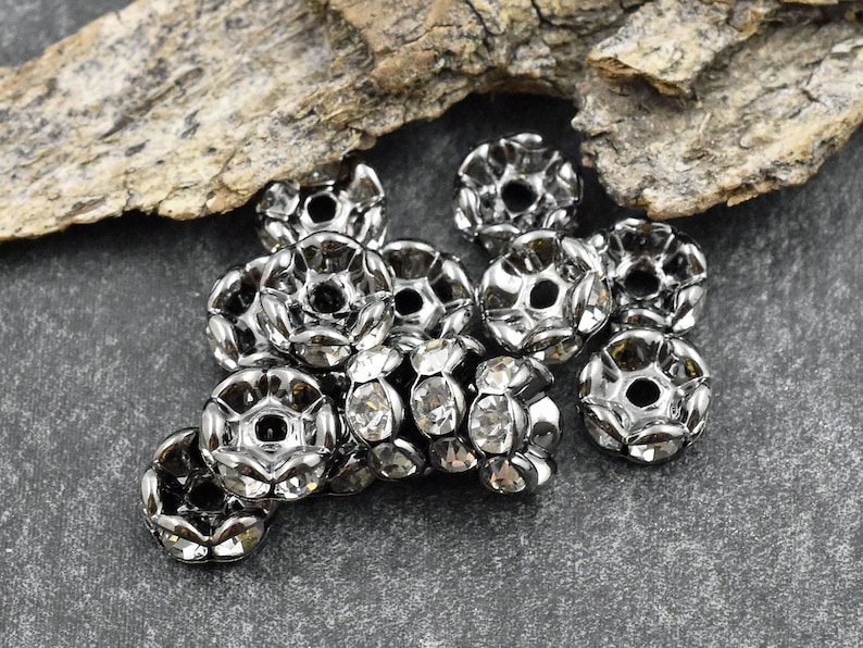 Rhinestone Rondelles Rhinestone Spacers Gunmetal Spacer Beads Rhinestone Beads Crystal Spacers Choose Your Own Size image 1