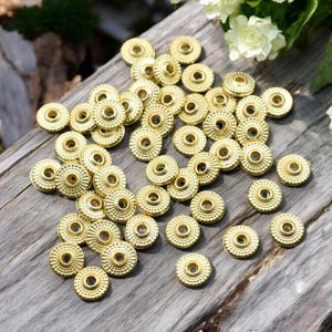 Rondelle Spacer Beads - Metal Beads - Gold Beads - Gold Spacers - Spacer Beads - 50pcs - 8x3mm - (177)