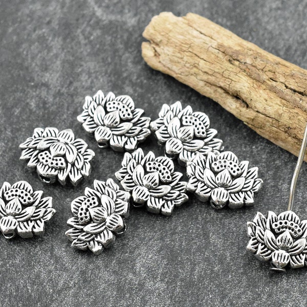 Metal Beads - Lotus Beads - Lotus Flower Beads - Antique Silver Beads - Spacer Beads - Metal Spacers - 9x12mm - 20pcs - (1987)