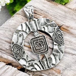 Bohemian Pendant - Medallion Pendant - Silver Pendants - Large Pendants - Boho Pendants - Round Pendant - (B403)