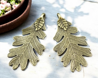Leaf Pendant - Oak Leaf Pendant - Bronze Pendant - Antique Bronze Pendant - Metal Pendant - 10pcs - 48x26mm - (1465)