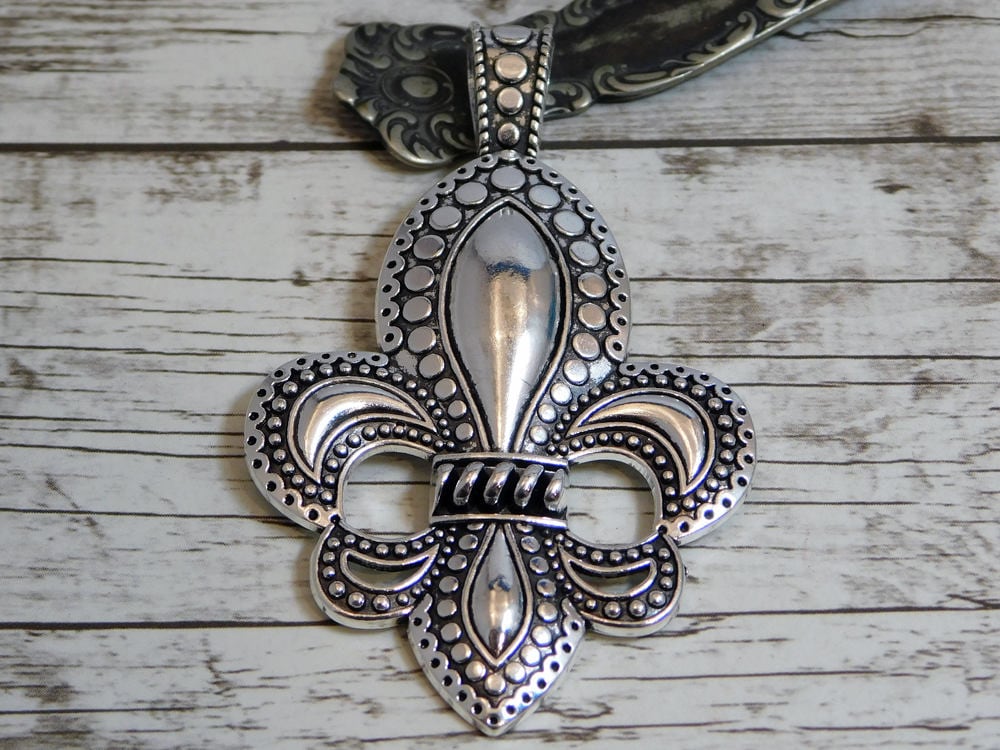 Fleur De Lis Pendant Silver Pendants Large Pendants Boho Etsy