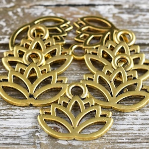 Lotus Flower Charm - Metal Charms - Gold Charms - Yoga Charms - Lotus Charms -  Floral Charms - 15x17mm - (A151)