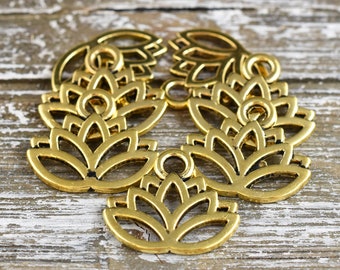 Lotus Flower Charm - Metal Charms - Gold Charms - Yoga Charms - Lotus Charms -  Floral Charms - 15x17mm - (A151)