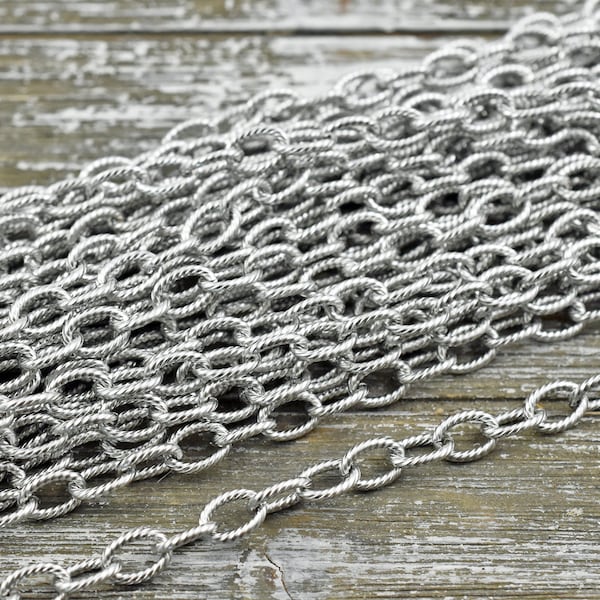 Silver Chain - Cable Chain - Chain By The Foot - Stainless Steel Chain - Textured Chain - Sold by the foot - 9x6mm - (CH-S01)