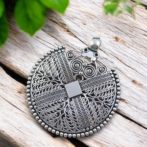 Filigree Pendant - Bohemian Pendant - Medallion Pendant - Silver Pendants - Large Pendants - Metal Pendant - (2077)