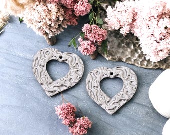 Metal Charms -Hammered Charms - Heart Charms - Earring Charms - Silver Charms - 2pcs - 30mm - (5041)