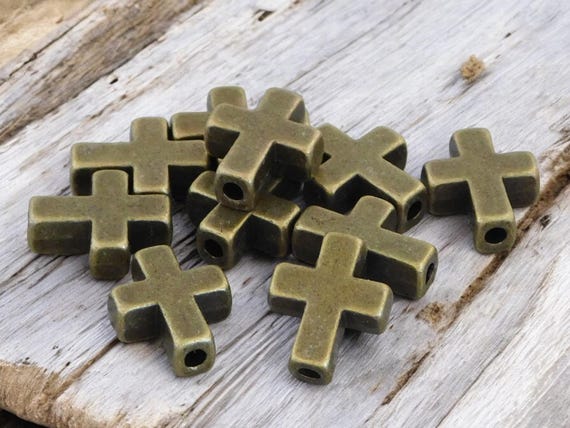 Cross Beads - Metal Beads - Antique Bronze Beads - Metal Cross Bead - 15x12mm- 20pcs - (B159)