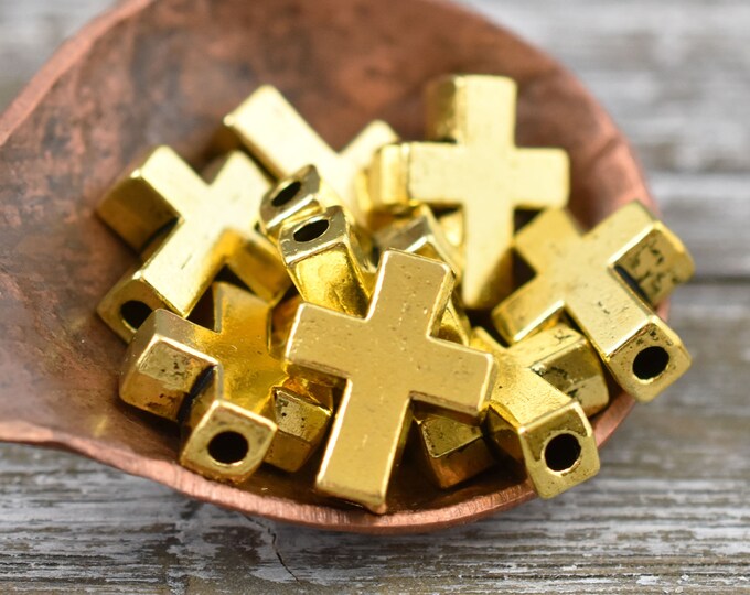 6 Gold Cross Spacer Beads Cross Beads Rosary Parts Religious Jewelry