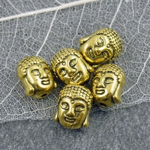 Buddha Beads - Buddha Head Bead - Gold Buddha - Mala Beads - Prayer Beads - Metal Beads - Metal Buddha Bead - 20 Beads - 11x9mm - (A47)