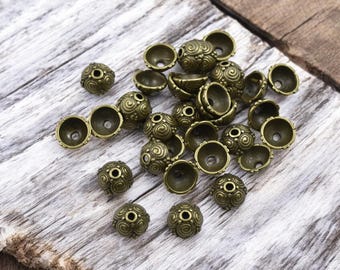 Bead Caps - Bronze Bead Caps - 8mm Bead Caps - Metal Bead Caps - Metal Beads - Antique Bronze Spacer - Spacer Beads - 100pcs - (A429)