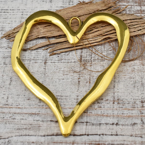 Metal Pendant - Heart Pendant - Gold Pendant - Large Pendant - 90x71 - (6124)