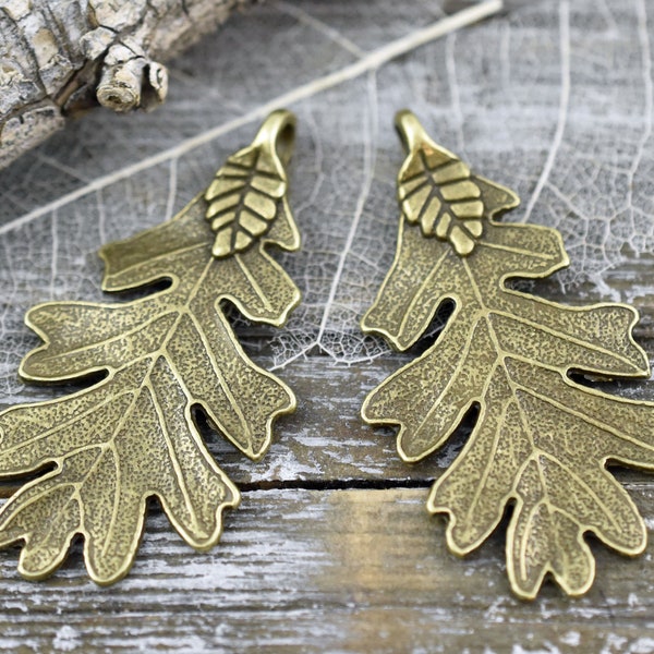 Leaf Pendant - Oak Leaf Pendant - Bronze Pendant - Antique Bronze Pendant - Metal Pendant - 2pcs - 48x26mm - (1465)