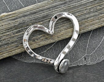 Heart Pendant - Metal Pendant - Silver Pendant - Hammered Pendant - 49x48mm (A89)