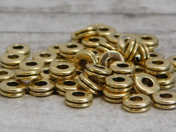 Antique Brass Beads Tibetan Silver 6mm (100pcs) Large Hole 2.5mm, Meta