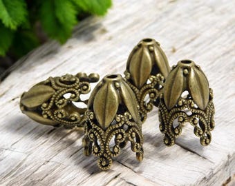 Tassel Caps - Large Tassel Cap - Bronze Tassel Caps - DIY Tassel - Tassel End Caps - Bead Caps - 2pcs - 29x19mm -  (4232)