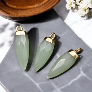 Gemstone Bullet Pendant - Aventurine Pendant - Gemstone Point Pendant - ~26-26mm - (471)