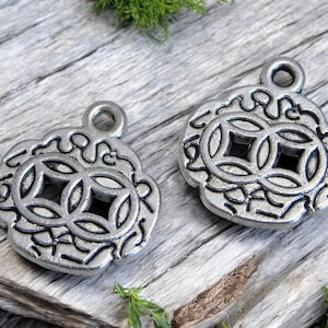 Chinese Coin Charms - Silver Charms - Metal Charms - Asian Charms - Antique Silver - Chinese Coins - 10pcs (5904)