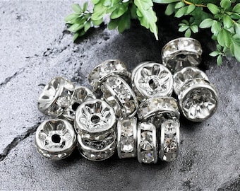 Rhinestone Beads - Rhinestone Spacers - Rhinestone Rondelle - Metal Spacers - Choose Your Own Size