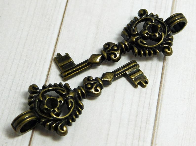 Metal Charms Skeleton Key Key Pendant Key Charm Boho Pendant Bronze Pendant Victorian Key 46x19mm B763 image 6