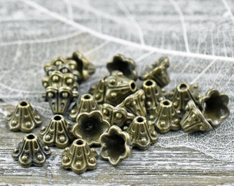 Bead Caps - End Caps - Metal Bead Caps - Tassel Caps - Bronze Spacer Beads - Metal Beads - Tassel Caps - 10x6mm - 100pcs - (5690)