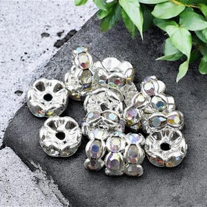 Rhinestone Rondelle - Silver Spacer Bead - Rhinestone Beads - Crystal Spacers - Rhinestone Spacers - Choose Your Own Size - 4mm 6mm 8mm 10mm