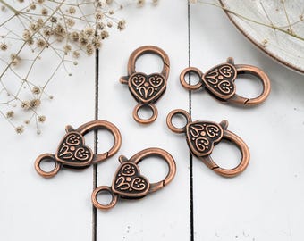 Heart Lobster Clasp - Large Lobster Clasp - Lobster Claw Clasp - Copper Clasp - Copper Lobster Clasps - 26x14mm - 10pcs (A690)