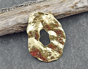 Metal Pendant - Gold Pendant - Bohemian Pendant - Hammered Pendant - 44x33mm - (A506)