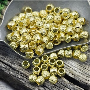 Gold Spacer Beads - Gold Spacers - Barrel Beads - Flower Spacers - 3mm Spacers - Metal Beads - Choose Your Qty