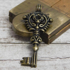 Metal Charms Skeleton Key Key Pendant Key Charm Boho Pendant Bronze Pendant Victorian Key 46x19mm B763 image 1