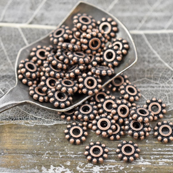 Daisy Spacers - Copper Daisy Spacers - Heishi Beads - Copper Spacers - Spacer Beads - Antique  Copper - 7mm