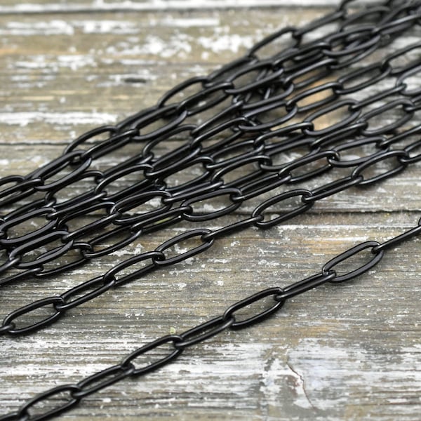 Black Chain - Paper Clip Chain - Chain By The Foot - Stainless Steel Chain - Sold by the foot - 10x4mm - (CH-BK01)