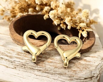 Lobster Clasps - Gold Clasps - Trigger Clasps - Heart Clasps - 2pc - 26x22mm - (B401)