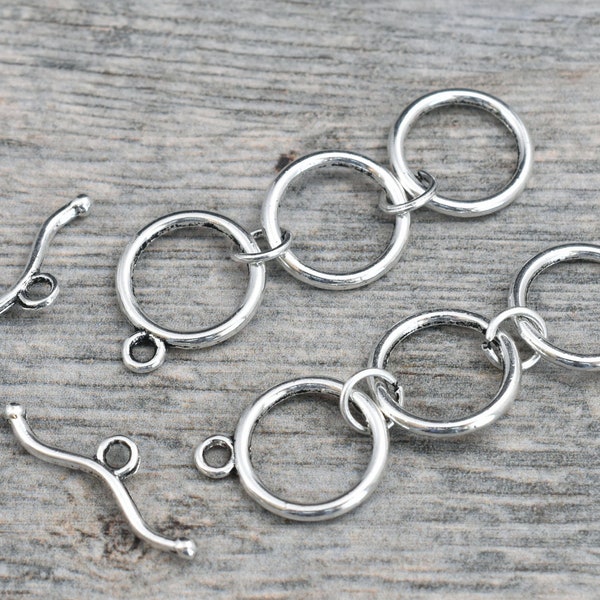 Toggle Clasps - Silver Toggle Clasp - Metal Clasp - Adjustable Clasp - Bead Findings - Jewelry Clasp - 47x15mm - 6 Sets - (A481)