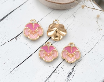 Flower Charms - Gold Charms - Enamel Charms - Metal Charms - Floral Charms - 10pcs - 10mm - (3518)
