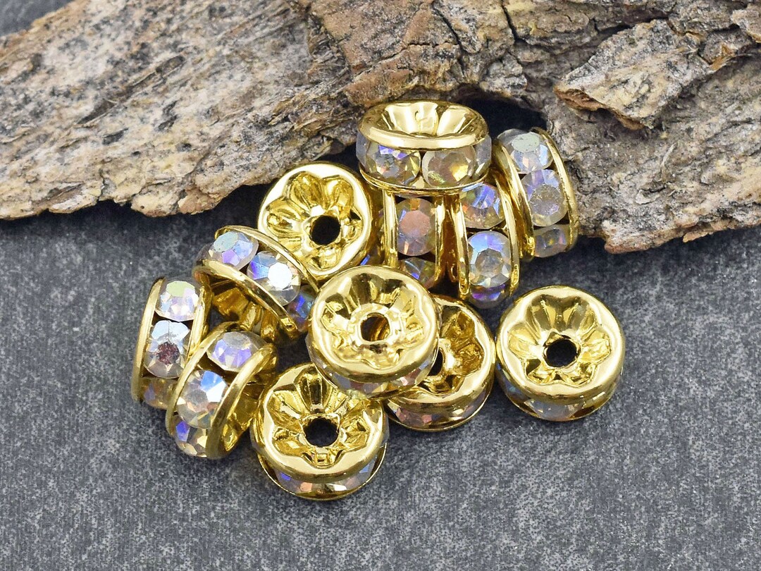 Rhinestone Rondelle Rhinestone Beads Crystal Spacers Gold Rhinestone ...