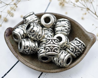 Drum Beads - Barrel Beads - Metal Beads - Silver Beads - Antique Silver - Large Hole Beads - 8mm - 30pcs - (2161)