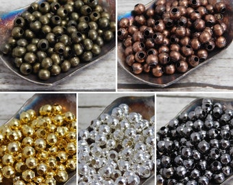 4mm Spacers - Spacer Beads - Round Spacer Beads - Iron Spacer Beads - Choose From Gold Silver Bronze Copper Gunmetal - 250pcs