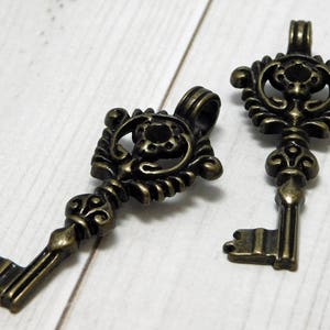 Metal Charms Skeleton Key Key Pendant Key Charm Boho Pendant Bronze Pendant Victorian Key 46x19mm B763 image 5