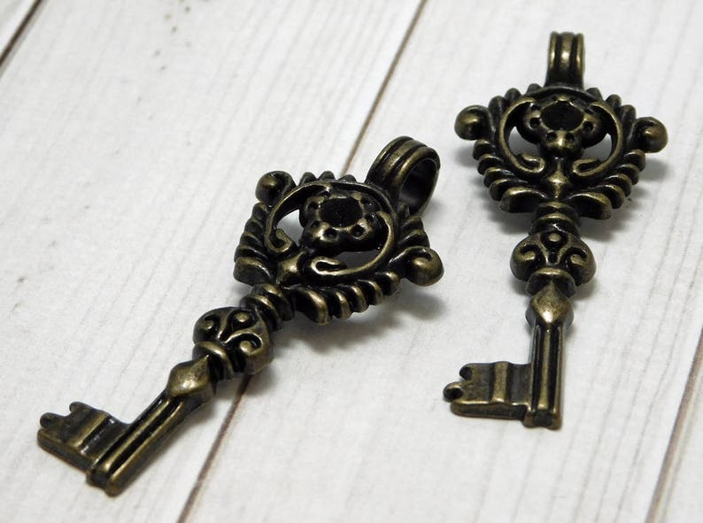 Metal Charms Skeleton Key Key Pendant Key Charm Boho Pendant Bronze Pendant Victorian Key 46x19mm B763 image 5