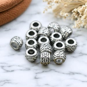 Metal Spacers - Large Hole Beads - Silver Beads - Silver Spacers - Antique Silver - Metal Beads - Drum Beads - 20pcs (934)