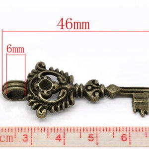 Metal Charms Skeleton Key Key Pendant Key Charm Boho Pendant Bronze Pendant Victorian Key 46x19mm B763 image 9