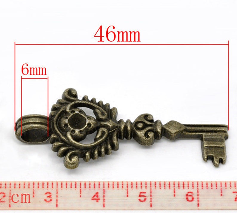 Metal Charms Skeleton Key Key Pendant Key Charm Boho Pendant Bronze Pendant Victorian Key 46x19mm B763 image 9