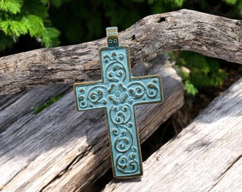 Cross Pendant - Religious Pendant - Metal Pendant - Patina Pendant - 76x44mm - 2pcs - (A138)