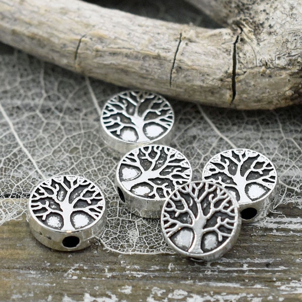Tree Of Life Beads - Metal Beads - Silver Spacers - Spacer Beads - Antique Silver - Silver Beads - Tree Beads - 9mm - 10pcs (4590)