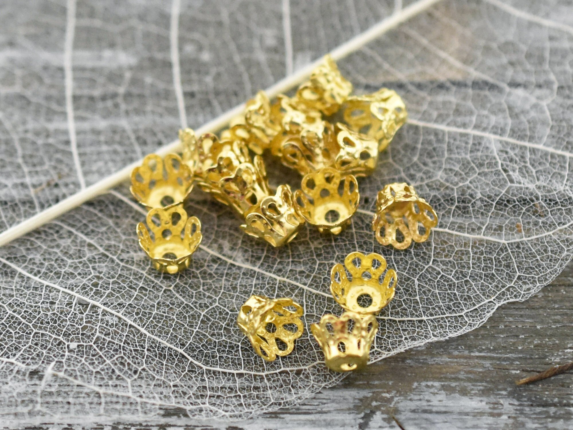 Vintage Gold Filigree Beads Caps 