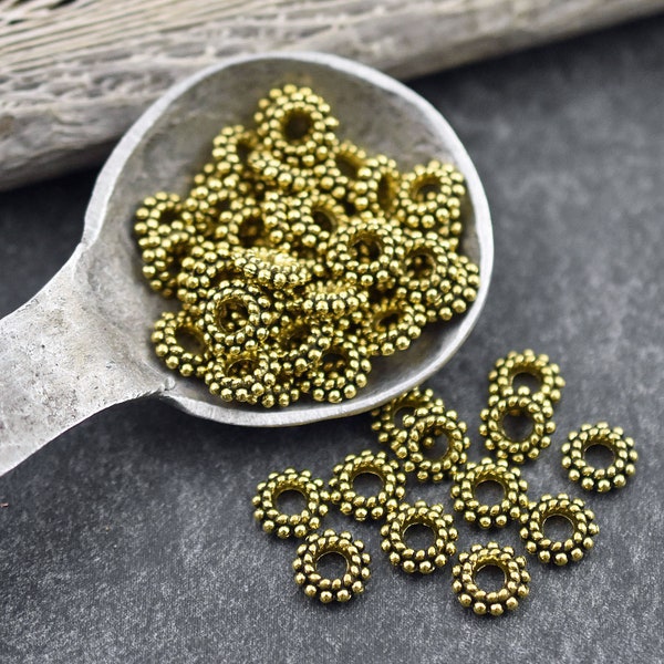 Daisy Spacer Beads - Daisy Spacers - Daisy Beads - Large Hole Spacer - Gold Spacers - Heishi Beads - 3mm Hole - 8mm - 100pcs - (5993)